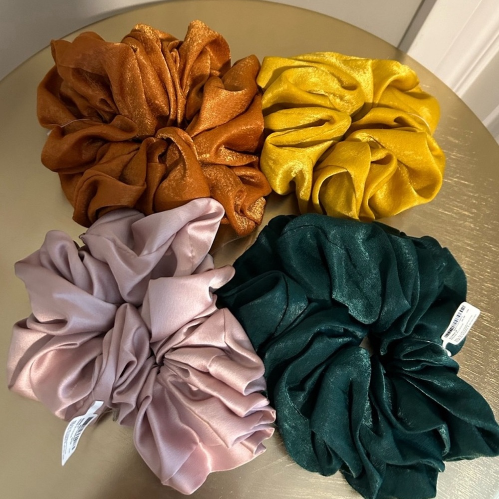 Jewel Tone Oversized Satin Hair Scrunchies, Set of 4, NWT